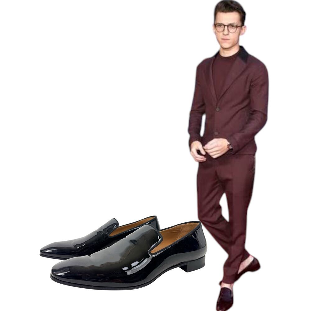 Christian Louboutin Dandelion Patent Leather Slip On Loafers Black Size 41